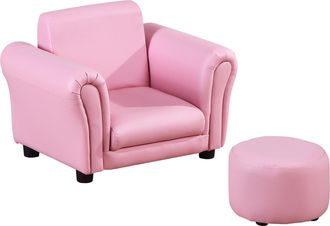 HOMCOM Kids Sofa Chair Set Armchair Seating Seat Bedroom Playroom Stool Pink | TJ Hughes