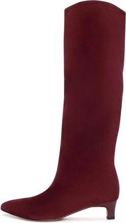 Cesare Gaspari Elegante Su&egrave;de Kniehoge Laars - Bordeaux - Dames - Laarzen met Hak - Rood - 38 EU - Su&egrave;de - Schoenen