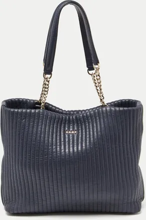 DKNY Dkny Blue Quilted Leather Chain Tote