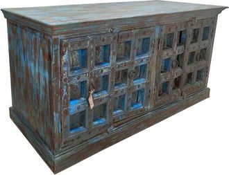 Wanderlust Deco Aparador De Madera Acabado Artesanal Azul 209x49x92h Cm
