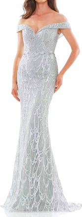 Colors Dress Off The Shoulder Embroidered Gown In Seaglass