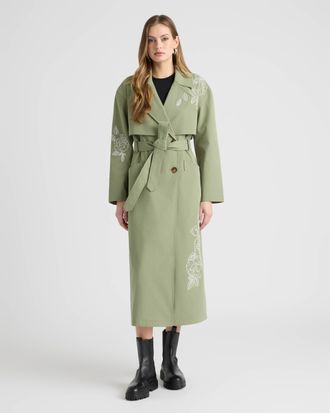 NVLT Womens Trench Coat with Embroideries