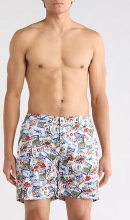 Robert Graham Around The World Hybrid Swim Trunks in White/Blue Multi at Nordstrom Rack, Size Xx-Large