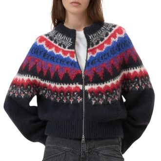 Closed Cropped Jacquard Cardigan In Cosmic Grey
