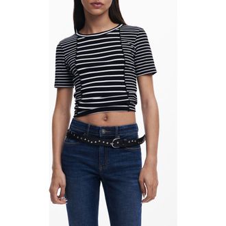 Desigual Stripe Cotton Rib Knit T-Shirt in Black at Nordstrom Rack, Size X-Large