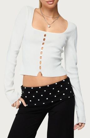 Edikted Deane Cutout Button Long Sleeve Crop Top in White at Nordstrom, Size X-Small