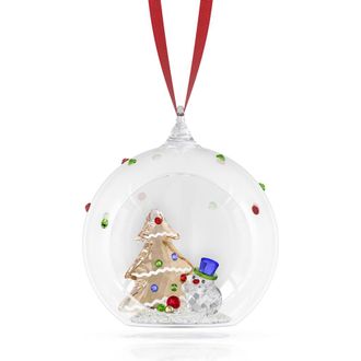 Swarovski Holiday Cheers Tree & Snowman Glass Ornament in Gold at Nordstrom
