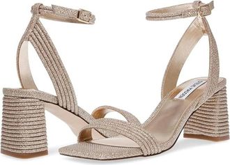 Steve Madden Lavnish Sandal Women Gold Glitter Square Toe Block Heel HTAT867