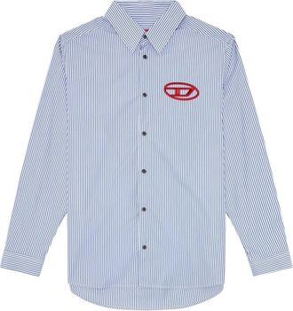 Diesel embroidered-logo striped poplin shirt - men - Cotton - 52 - Blue