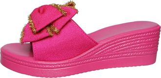 Generic Womens Wedge Platform Slide Sandals Open Toe with Glitter Bowknot Decor Slip On Lightweight Summer Casual Dress Shoes (7.5,Rose Red)