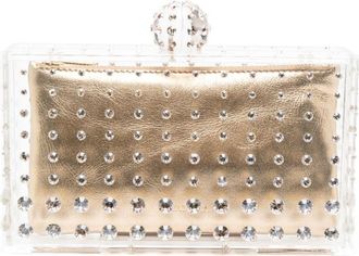Aquazzura crystal-embellished transparent clutch - women - Calf Leather/glass/Acrylic - One Size - Gold