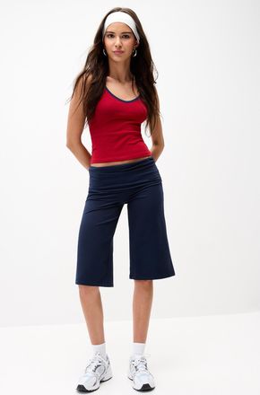 Twik Womens Foldover waist wide-leg capri