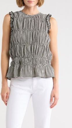 Vince Camuto Shirred Gingham Tank in Rich Black at Nordstrom Rack, Size Large