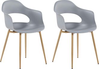 Beliani Conjunto De 2 Sillas De Comedor Gris Claro Madera Clara Material Sint&eacute;tico Patas Utica