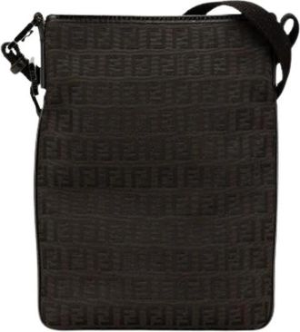 Fendi Pre-owned Canvas Crossbody Bag - Dames - Vintage Schoudertas - Zwart - ONE Size - Leer - Vintage