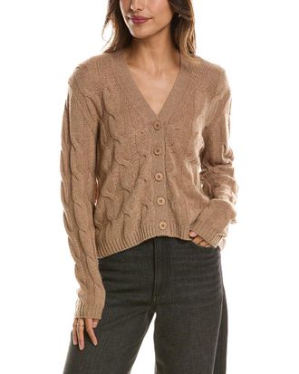 Fort&eacute; Cashmere Cable V-Neck Wool & Cashmere-Blend Cardigan