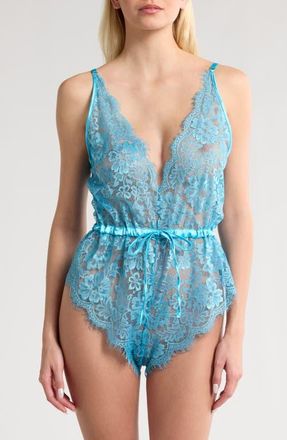 Kilo Brava Floral Lace Teddy in Blue at Nordstrom, Size Xx-Large