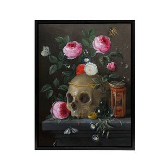 Artery8 Vanitas Still Life With Skull Jan van Kessel Black Framed Canvas Art | Size: W24 x H32