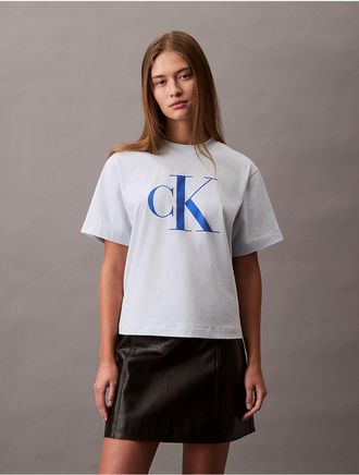Calvin Klein Jeans Calvin Klein Womens Monogram Boxy T-Shirt - Blue - XS