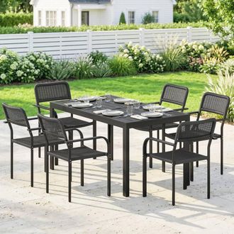 OUTSUNNY Garden Dining Set with Umbrella Hole for 6 People, Black | Size: 150 cm x 80 cm