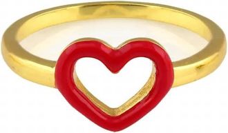 Kris Nations Heart Outline Enamel Ring In Red