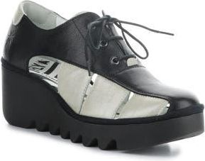 FLY London Bogi Platform Wedge Oxford in 004 Black/silver Mou at Nordstrom Rack, Size 5.5Us / 36Eu