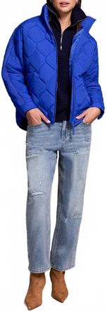 Tribal Zipped Front Quilted Jacket In Lapis Blue