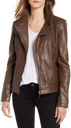 Bernardo Leather Moto Jacket in Saddle Brown at Nordstrom Rack, Size X-Small