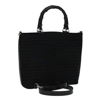 Gucci Vintage Bamboo Handle Nylon Black Nylon Handbag (Pre-Owned)