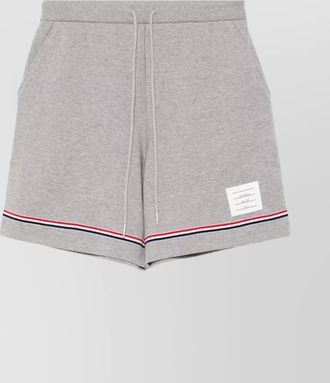 Thom Browne cotton interlock mid thigh shorts with striped detail