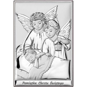 OEM Cuadro Plateado De &Aacute;ngeles Sobre Un Ni&ntilde;o, Recuerdo Del Santo Bautismo Ds09 7 X 9,5 Cm