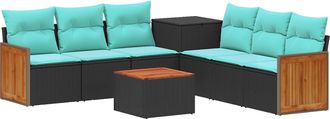vidaXL Juego De Sof&aacute; 8 Uds. Negro Y Azul Rat&aacute;n Sint&eacute;tico Y Acero Vidaxl