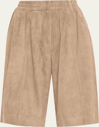 Brunello Cucinelli Couture Suede Pull-On Bermuda Shorts