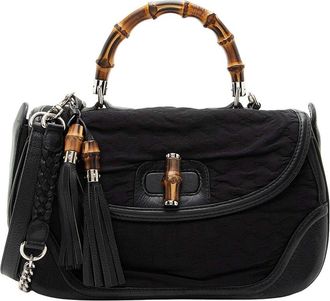Gucci Black Gg Embossed Neoprene Bamboo Tassel Large Top Handle (Authentic Pre-Loved)