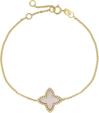 Effy 14K Yellow Gold Diamond,Mother of Pearl Clover Bracelet in 14K Gold at Nordstrom, Size 7.5
