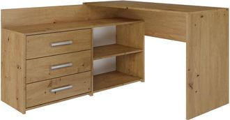 Topeshop Hucoco - Moline - Escritorio Esquinero Con Almacenaje - 3 Cajones + 2 Estantes - 120x50x76 Cm - Escritorio Para Ordenador