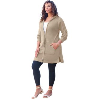 Roaman's Waffle Mega Length Zip Hoodie in Sandy Beige at Nordstrom, Size 12