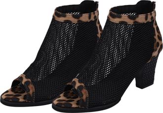 Generic WomenS Leopard Print Hollow-Out Mesh Chunky Heel Sandals Size 41 Open Toe High Heels Dress Shoes for Summer Black