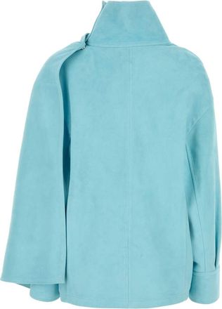 Bottega Veneta Womens Suede Blouse Blue Lamb Sweater