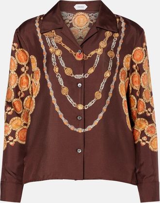 Versace Printed cropped silk twill shirt