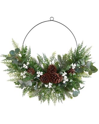Nearly Natural 28in Christmas Pine, Eucalyptus, And Berries Metal Circlet Artificial Wreath