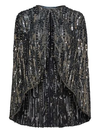 Jenny Packham sequin-embellished cape - women - Nylon - 16 - Grey