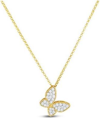 Roberto Coin Two Tone Diamond Butterfly Charm Necklace