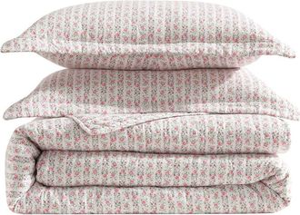Laura Ashley Marta Floral Stripe 3-Piece King Quilt & Sham Set in Lt-Pastel Pink at Nordstrom Rack