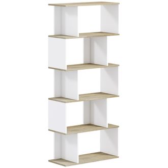 HOMCOM Librer&iacute;a De Estilo Escandinavo, Mueble De Almacenamiento Con 5 Estantes Antivuelco, Capacidad De Carga De 25 Kg, Acabado En Madera Y Blanco