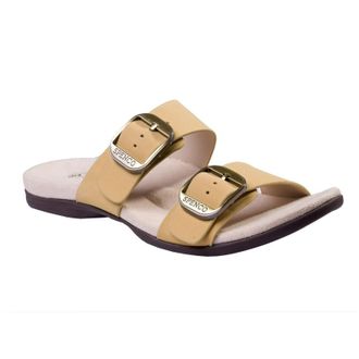 Spenco Vista Sandal Womens Beige Leather Round Toe Slip-On Slide GAL112