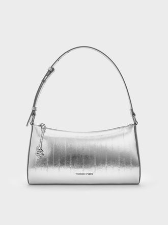 Charles & Keith Augustine Metallic Eel-Effect Sculptural-Detail Shoulder Bag