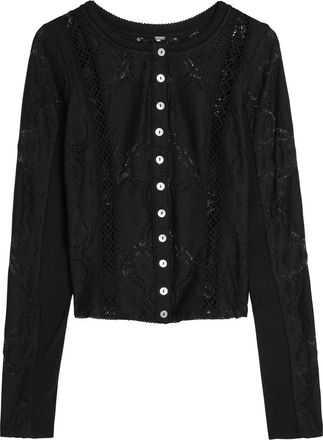 Free People Jae Lace-cutwork Cotton-blend top - Black - XL (UK 20-22 / XL)