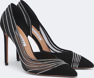 Aquazzura Dream Girl embellished mesh and suede pumps