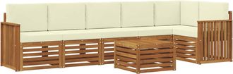 vidaXL Conjunto De Sof&aacute;s De Exterior 7 Uds. Natural Y Crema Poli&eacute;ster Vidaxl